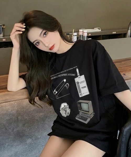B.R.U(ブル)の「アイテムプリント半袖Tシャツ(Tシャツ/カットソー・メンズ・ホワイト/オートミール/ブラック・FREE)」の3枚目の写真