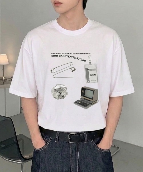 B.R.U(ブル)の「アイテムプリント半袖Tシャツ(Tシャツ/カットソー・メンズ・ホワイト/オートミール/ブラック・FREE)」の4枚目の写真