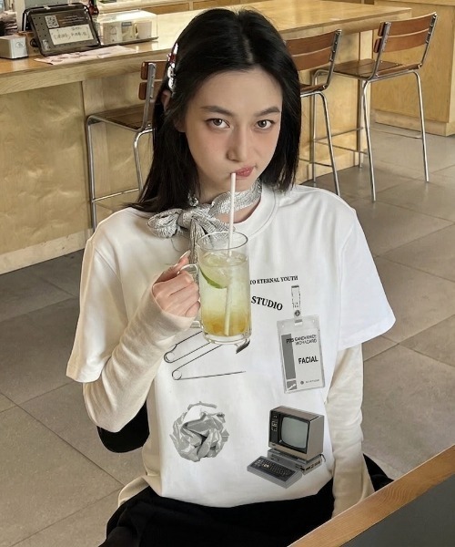 B.R.U(ブル)の「アイテムプリント半袖Tシャツ(Tシャツ/カットソー・メンズ・ホワイト/オートミール/ブラック・FREE)」の5枚目の写真