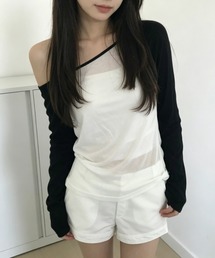 ボートネック配色長袖Tシャツ