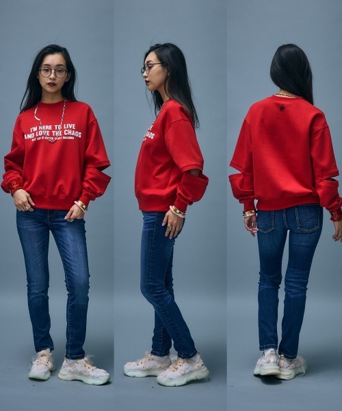 GEVS.(ジェイヴィス)の「スラッシュスリーブスウェット<大きいサイズ有>GEVS.(スウェット・レディース・レッド/チャコール・M/L/LL/3L/4L/5L)」の13枚目の写真