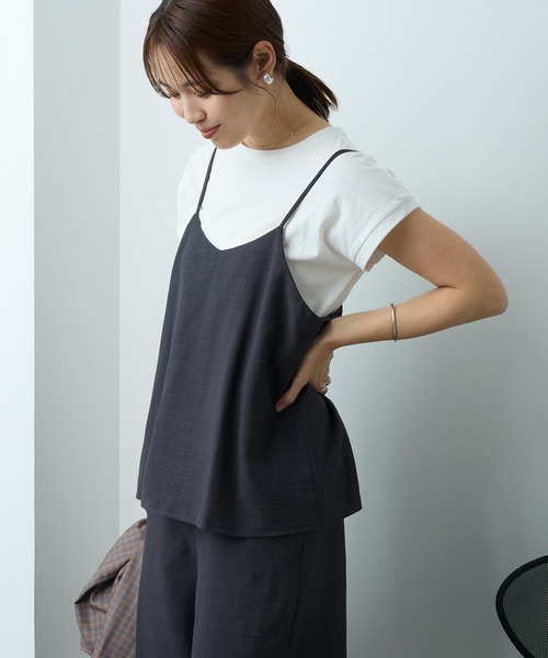 Aunely(オーネリー)の「【Aunely】ひんやり すぐサラ リネンタッチ キャミオールインワン<YOSOOIシリーズ>(つなぎ/オールインワン・レディース・ダークブラウン/チャコールグレー/ブラック系/ブラック/ダークネイビー・L/M)」の5枚目の写真