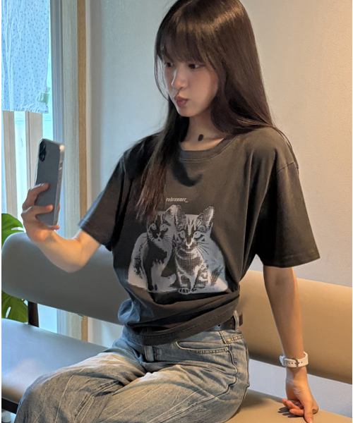 REBRENNER(リブレンナー)の「DTGファミリーキャットピグメントクロップ半袖Tシャツチャコール(Tシャツ/カットソー・レディース・その他・MEDIUM/LARGE/X-LARGE)」の4枚目の写真