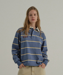 W) SUN STRIPE COLLAR TEE BLUE
