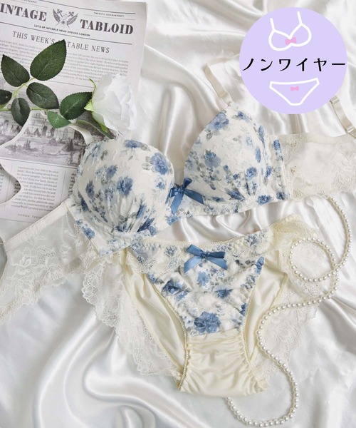 【ノンワイヤー/ラクして整う！ストレスフリーで上品なフィット感♪】上下セット/M-LL/脇高ガーデンローズ　　