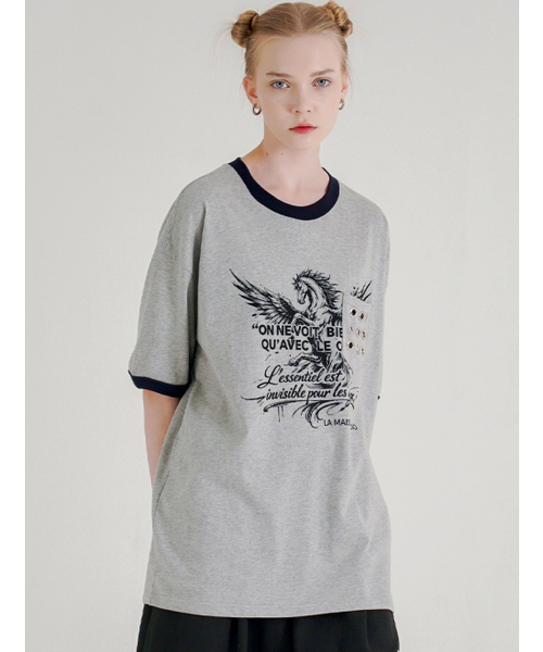 FABULOUS ARCHIVE(ファビュラスアーカイブ)の「ペガサスアイレットポケットリンガー半袖Tシャツメラングレーブラック(FCG2TS813M)(Tシャツ/カットソー・レディース・ライトグレー・MEDIUM/LARGE)」の4枚目の写真