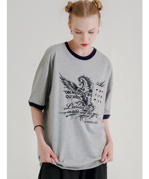 FABULOUS ARCHIVE(ファビュラスアーカイブ)の「ペガサスアイレットポケットリンガー半袖Tシャツメラングレーブラック(FCG2TS813M)(Tシャツ/カットソー・レディース・ライトグレー・MEDIUM/LARGE)」の5枚目の写真