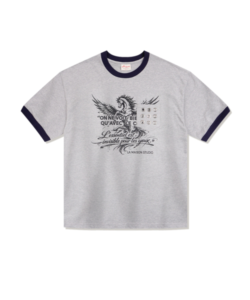 FABULOUS ARCHIVE(ファビュラスアーカイブ)の「ペガサスアイレットポケットリンガー半袖Tシャツメラングレーブラック(FCG2TS813M)(Tシャツ/カットソー・レディース・ライトグレー・MEDIUM/LARGE)」の6枚目の写真