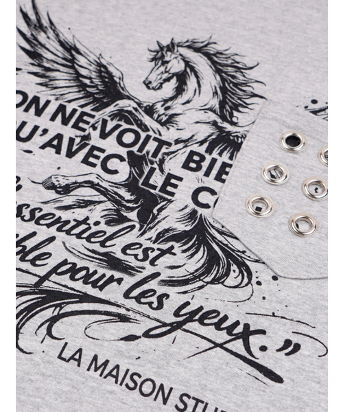 FABULOUS ARCHIVE(ファビュラスアーカイブ)の「ペガサスアイレットポケットリンガー半袖Tシャツメラングレーブラック(FCG2TS813M)(Tシャツ/カットソー・レディース・ライトグレー・MEDIUM/LARGE)」の9枚目の写真