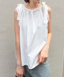 shoulder ribbon gathered blouse