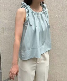 shoulder ribbon gathered blouse