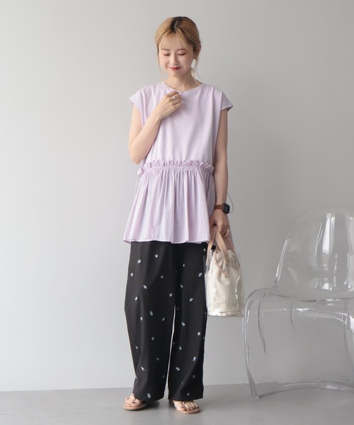 AMERICAN HOLIC(アメリカンホリック)の「花柄刺繍イージーパンツ(その他パンツ・レディース・ブラック/アイボリー・M/L)」の3枚目の写真