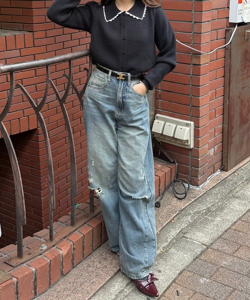 junoah(ジュノア)の「襟レース付きニットカーディガン(カーディガン/ボレロ・レディース・ブラック/チャコール/レッド・LARGE/MEDIUM)」の7枚目の写真