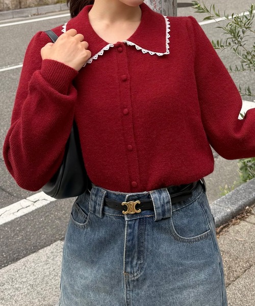 junoah(ジュノア)の「襟レース付きニットカーディガン(カーディガン/ボレロ・レディース・ブラック/チャコール/レッド・LARGE/MEDIUM)」の12枚目の写真