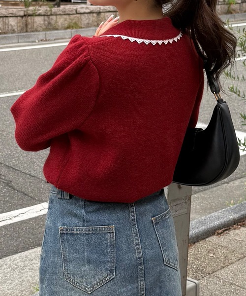 junoah(ジュノア)の「襟レース付きニットカーディガン(カーディガン/ボレロ・レディース・ブラック/チャコール/レッド・LARGE/MEDIUM)」の13枚目の写真