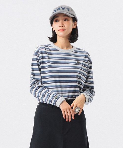 LACOSTE(ラコステ)の「【別注】LACOSTE / マルチ ボーダー Tシャツ(Tシャツ/カットソー・レディース・ベージュ/グレー/ネイビー・36/38)」の7枚目の写真