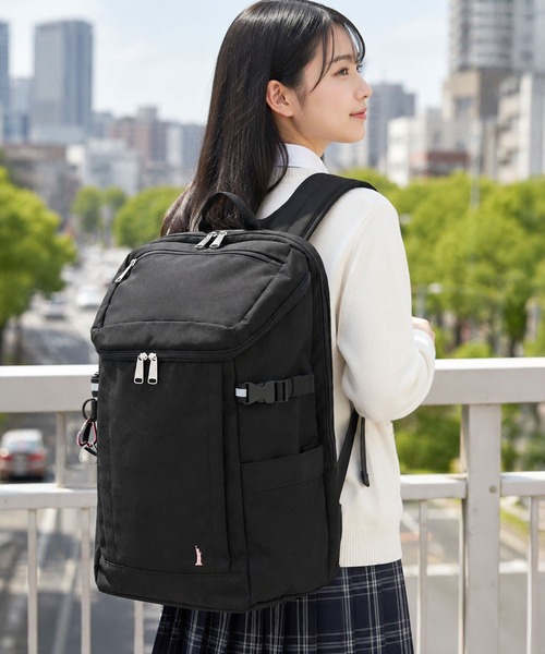 EASTBOY(イーストボーイ)の「【EASTBOY】2層式リュック カラビナ付 スクールバッグ 通学 鞄 バックパック(バックパック/リュック・レディース・ブラック×ピンク/ブラック×ブルー・FREE)」の2枚目の写真