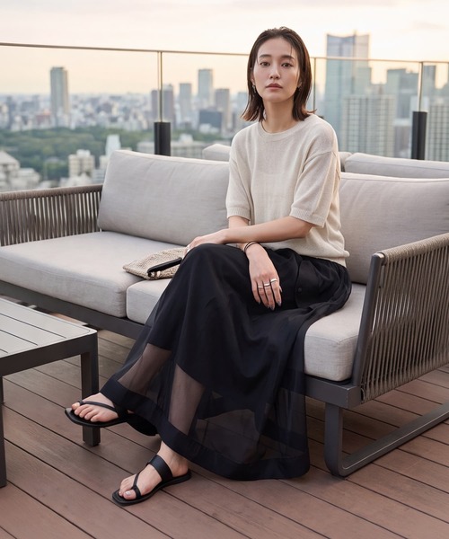 STYLE DELI(スタイルデリ)の「【DELI by】エアリーシアーZIPフレアスカート(スカート・レディース・グリーン/ブラック・M)」の3枚目の写真