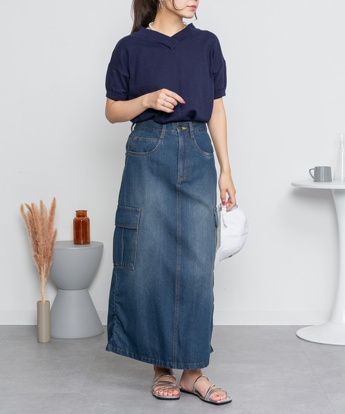 ElegChic(エレグシック)の「Vネックドルマン半袖綿ニット(ニット/セーター・レディース・カーキ/ブラック/オフホワイト/ライトグレー/ネイビー/グレイッシュベージュ・XL/4L/M)」の1枚目の写真