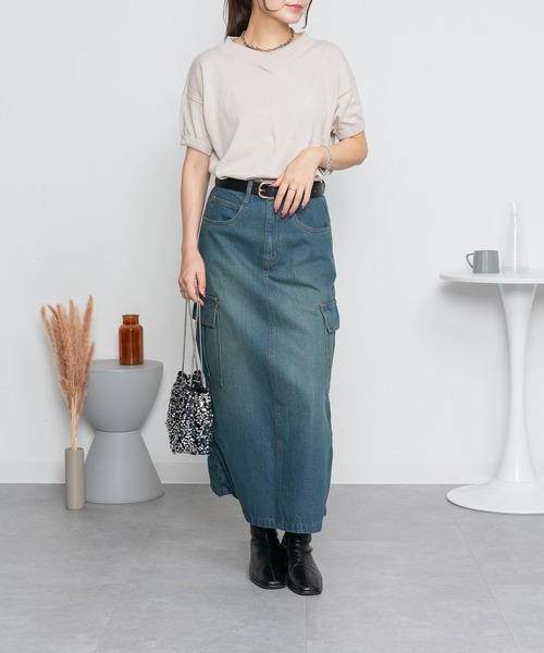 ElegChic(エレグシック)の「Vネックドルマン半袖綿ニット(ニット/セーター・レディース・カーキ/ブラック/オフホワイト/ライトグレー/ネイビー/グレイッシュベージュ・XL/4L/M)」の18枚目の写真