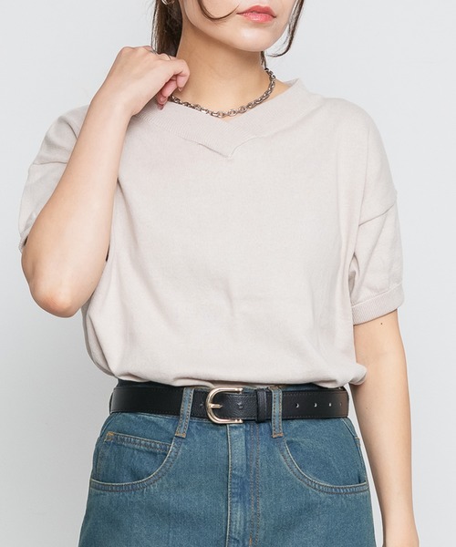 ElegChic(エレグシック)の「Vネックドルマン半袖綿ニット(ニット/セーター・レディース・カーキ/ブラック/オフホワイト/ライトグレー/ネイビー/グレイッシュベージュ・XL/4L/M)」の21枚目の写真