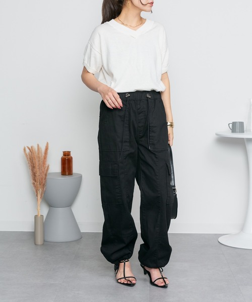 ElegChic(エレグシック)の「Vネックドルマン半袖綿ニット(ニット/セーター・レディース・カーキ/ブラック/オフホワイト/ライトグレー/ネイビー/グレイッシュベージュ・XL/4L/M)」の11枚目の写真