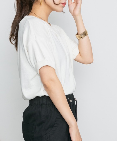 ElegChic(エレグシック)の「Vネックドルマン半袖綿ニット(ニット/セーター・レディース・カーキ/ブラック/オフホワイト/ライトグレー/ネイビー/グレイッシュベージュ・XL/4L/M)」の13枚目の写真