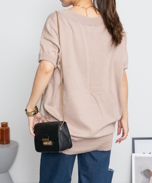 ElegChic(エレグシック)の「Vネックドルマン半袖綿ニット(ニット/セーター・レディース・カーキ/ブラック/オフホワイト/ライトグレー/ネイビー/グレイッシュベージュ・XL/4L/M)」の16枚目の写真