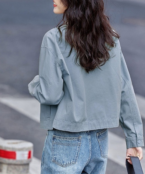 ONEP STAR(ワンピスター)の「配色襟スナップボタンショート丈ジャケット(ブルゾン・レディース・ブルー・MEDIUM/X-LARGE/LARGE)」の7枚目の写真