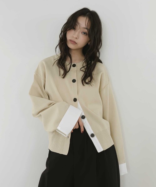 hellam(へラム)の「シャツ切り替えカーディガン(カーディガン/ボレロ・レディース・チャコール/アイボリー/ブラック/ブラウン・FREE)」の1枚目の写真