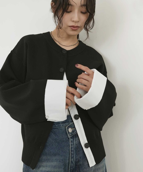hellam(へラム)の「シャツ切り替えカーディガン(カーディガン/ボレロ・レディース・チャコール/アイボリー/ブラック/ブラウン・FREE)」の5枚目の写真
