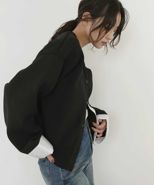 hellam(へラム)の「シャツ切り替えカーディガン(カーディガン/ボレロ・レディース・チャコール/アイボリー/ブラック/ブラウン・FREE)」の8枚目の写真