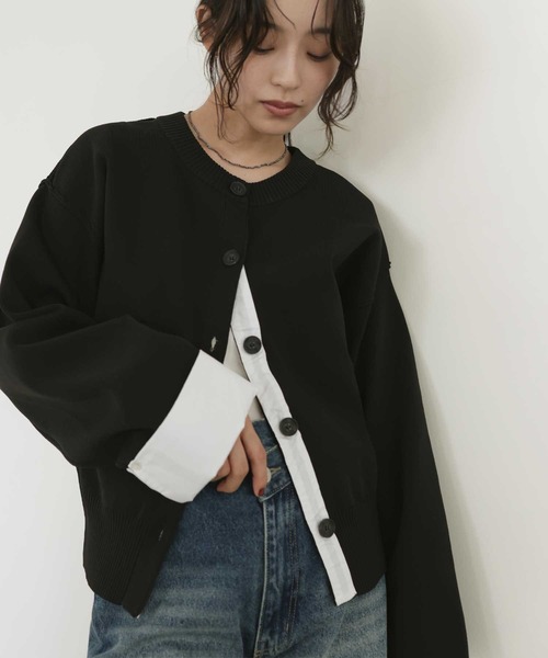 hellam(へラム)の「シャツ切り替えカーディガン(カーディガン/ボレロ・レディース・チャコール/アイボリー/ブラック/ブラウン・FREE)」の11枚目の写真
