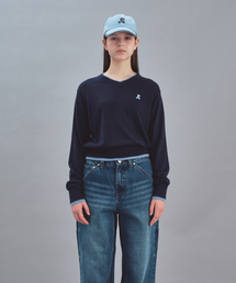 LAYERED V-NECK WOOL KNIT - NAVY