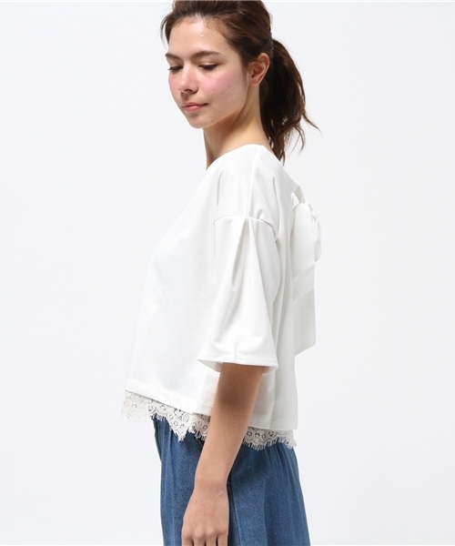 one after another NICE CLAUP（ワンアフターアナザーナイスクラップ）の「【ナイスクラップ】後ろレースカットソー（Tシャツ/カットソー・レディース・オフホワイト/ピンクベージュ/ネイビー・FREE）」の11枚目の写真