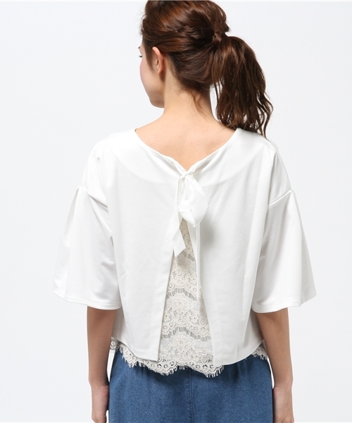 one after another NICE CLAUP（ワンアフターアナザーナイスクラップ）の「【ナイスクラップ】後ろレースカットソー（Tシャツ/カットソー・レディース・オフホワイト/ピンクベージュ/ネイビー・FREE）」の12枚目の写真