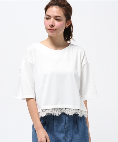 one after another NICE CLAUP（ワンアフターアナザーナイスクラップ）の「【ナイスクラップ】後ろレースカットソー（Tシャツ/カットソー・レディース・オフホワイト/ピンクベージュ/ネイビー・FREE）」の7枚目の写真