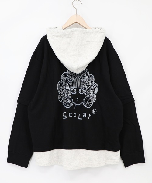 ScoLar(スカラー)の「163653:2WAYバイカラー裏毛プルパーカー(パーカー・レディース・ブラック/オレンジ/パープル・M)」の14枚目の写真