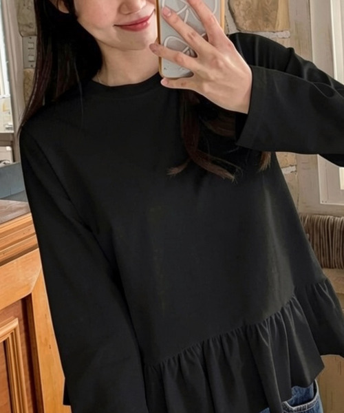 VIVID LADY(ビビッドレディー)の「裾フレア クルーネック ロングTシャツ(Tシャツ/カットソー・レディース・ホワイト/グレー/ブラック・FREE)」の5枚目の写真