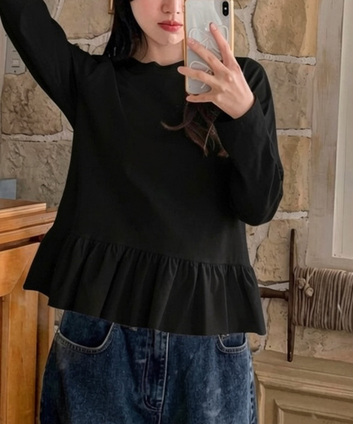 VIVID LADY(ビビッドレディー)の「裾フレア クルーネック ロングTシャツ(Tシャツ/カットソー・レディース・ホワイト/グレー/ブラック・FREE)」の6枚目の写真