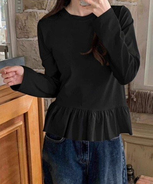 VIVID LADY(ビビッドレディー)の「裾フレア クルーネック ロングTシャツ(Tシャツ/カットソー・レディース・ホワイト/グレー/ブラック・FREE)」の7枚目の写真