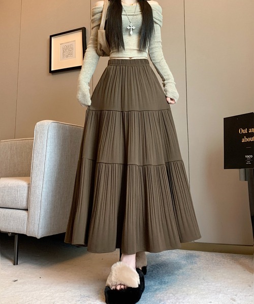 AMAJI(アマジ)の「ウール混 ティアード 傘スカート(スカート・レディース・ブラウン/ブラック/ベージュ/ネイビー/グレー・SMALL/MEDIUM/LARGE/X-LARGE)」の3枚目の写真