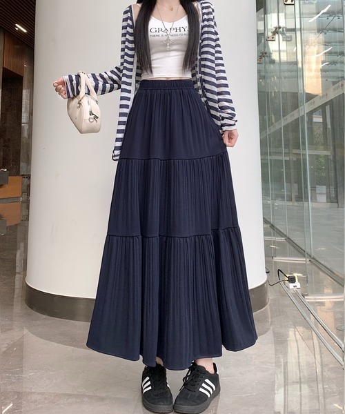 AMAJI(アマジ)の「ウール混 ティアード 傘スカート(スカート・レディース・ブラウン/ブラック/ベージュ/ネイビー/グレー・SMALL/MEDIUM/LARGE/X-LARGE)」の8枚目の写真
