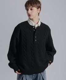 ELLUV（エルブ）の「【ELLUV/エルヴ】ウールミックス ヘンリーネックケーブルニットポロ（ニット/セーター）」