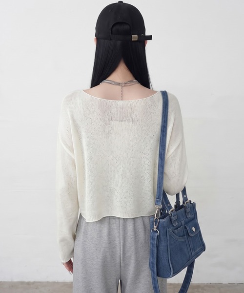 non-hedge(ノンヘッジ)の「ロゴショート丈ニットトップス(ニット/セーター・レディース・オフホワイト/ブラウン/レッド/チャコールグレー/ブラック・FREE)」の8枚目の写真