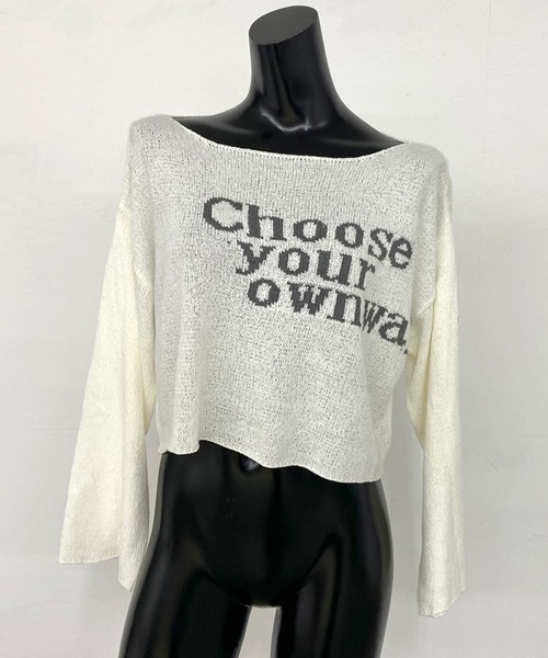 non-hedge(ノンヘッジ)の「ロゴショート丈ニットトップス(ニット/セーター・レディース・オフホワイト/ブラウン/レッド/チャコールグレー/ブラック・FREE)」の9枚目の写真