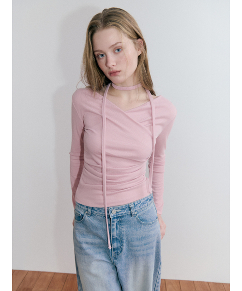 ETMON（エトモン）の「ラップピンタックスカーフTシャツ（ピンク）（Tシャツ/カットソー・レディース・その他・FREE）」の4枚目の写真