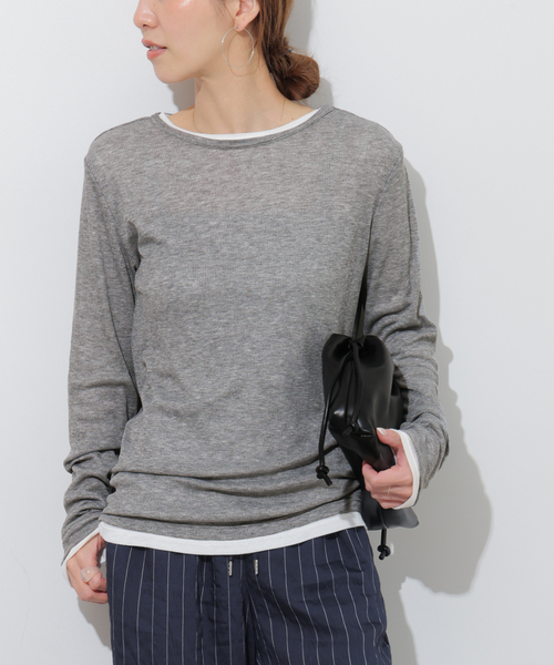 JOURNAL STANDARD relume(ジャーナルスタンダード レリューム)の「シアーテレコクルーネックプルオーバー(Tシャツ/カットソー・レディース・ピンク/ブラック/チャコールグレー/ホワイト・FREE)」の3枚目の写真
