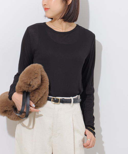 JOURNAL STANDARD relume(ジャーナルスタンダード レリューム)の「シアーテレコクルーネックプルオーバー(Tシャツ/カットソー・レディース・ピンク/ブラック/チャコールグレー/ホワイト・FREE)」の1枚目の写真