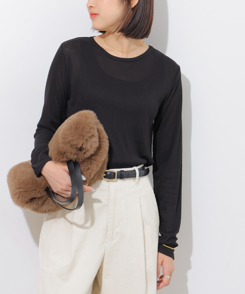 JOURNAL STANDARD relume(ジャーナルスタンダード レリューム)の「シアーテレコクルーネックプルオーバー(Tシャツ/カットソー・レディース・ピンク/ブラック/チャコールグレー/ホワイト・FREE)」の7枚目の写真